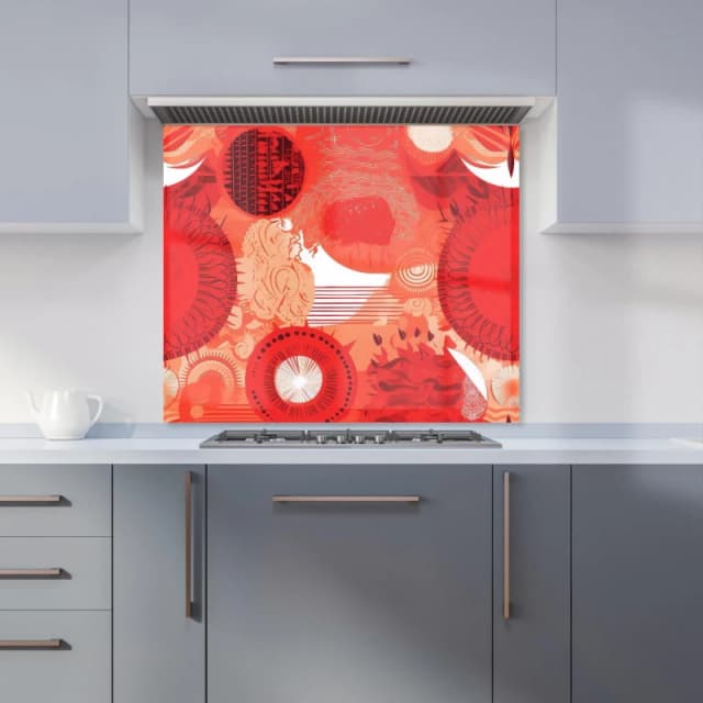 Warren Reed - Designer Abstract Red Sun pattern Kitchen Splashback Size: 600mm x 750mm Red Unisex 600mm x 750mm
