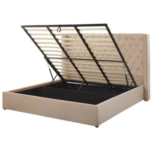 Beliani Ottoman Bed Velvet Lubbon 180 X 200 Cm (Eu Super King) Beige
