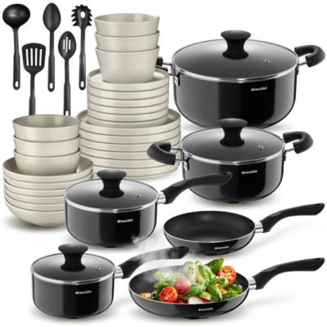 tectake 39 PC Kitchen & Dinnerware Sets Una & Varese - Black/Taupe Multicolor Unisex
