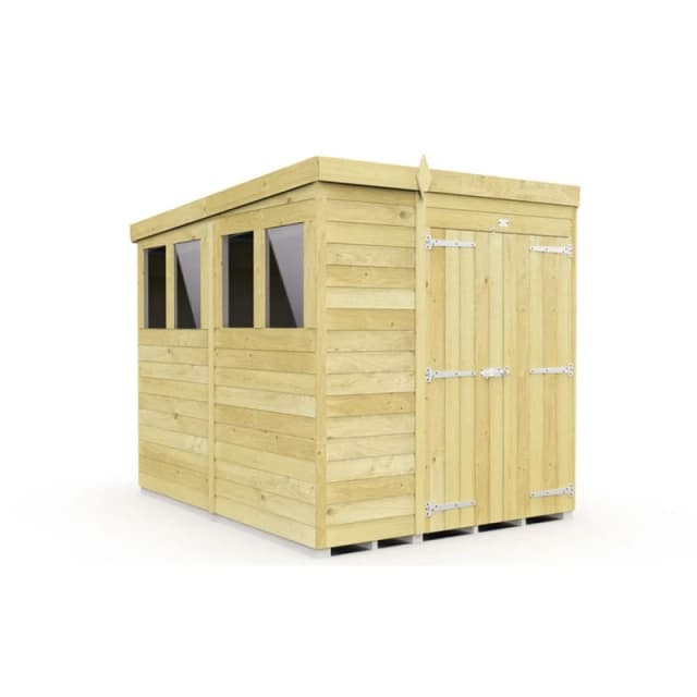Buttercup Farm 6 x 8 Feet Pent Shed - Double Door W/ Windows - L231 x W185 x H201cm in Brown Brown Unisex