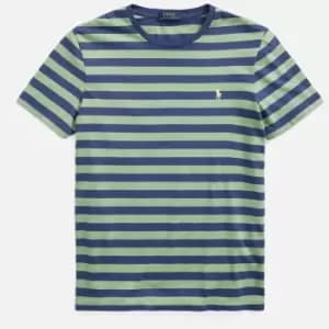 Polo Ralph Lauren Mens Custom Slim Fit Jersey Striped T-Shirt - Outback Green/Light Navy - S