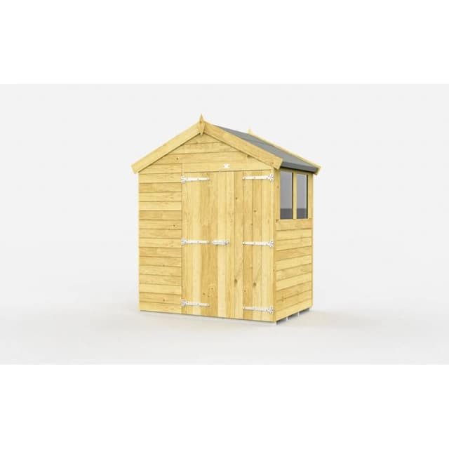 Buttercup Farm 6 x 4 Feet Apex Shed - Double Door W/ Windows - L127 x W175 x H217cm in Brown Brown Unisex