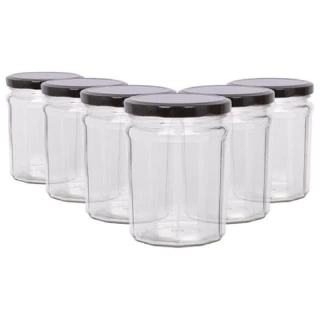 Argon Tableware Glass Jam Jars With Black Lids - 380Ml - Pack Of 6