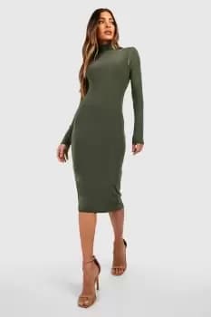 Premium Heavy Weight Slinky Roll Neck Midi Dress