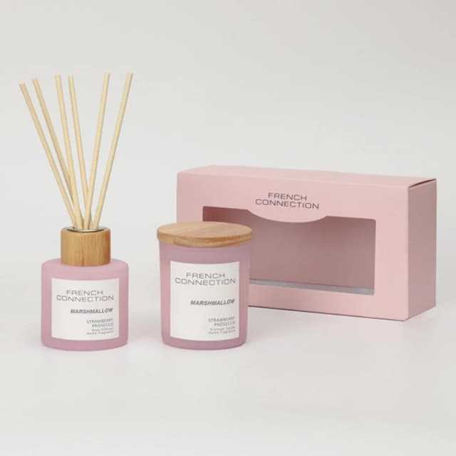 French Connection French Connection Strawberry Prosecco 130G Candle and 100ml Reed Diffuser Gift Set Pastel Range in Baby Pink Size: 2 Pack Baby Pin