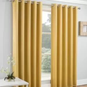Enhancedliving - Enhanced Living Vogue Embossed Textured Thermal Blackout Eyelet Curtains, Ochre, 46 x 54 Inch