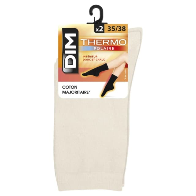 Dim Pack of 2 Pairs of Thermo Fleece Crew Socks Ecru+Ecru Women 35/38 (2.5 to 5);39/42 (5.5 to 8)