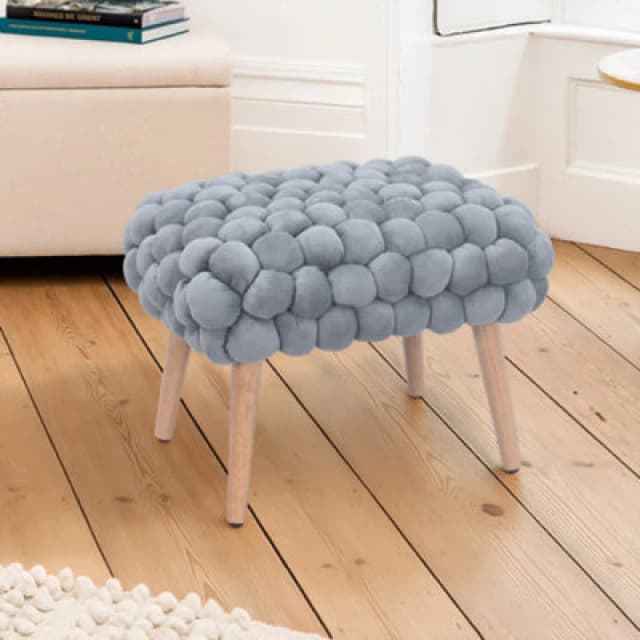 Cushla Bubbly Velvet Small Footstool - Grey