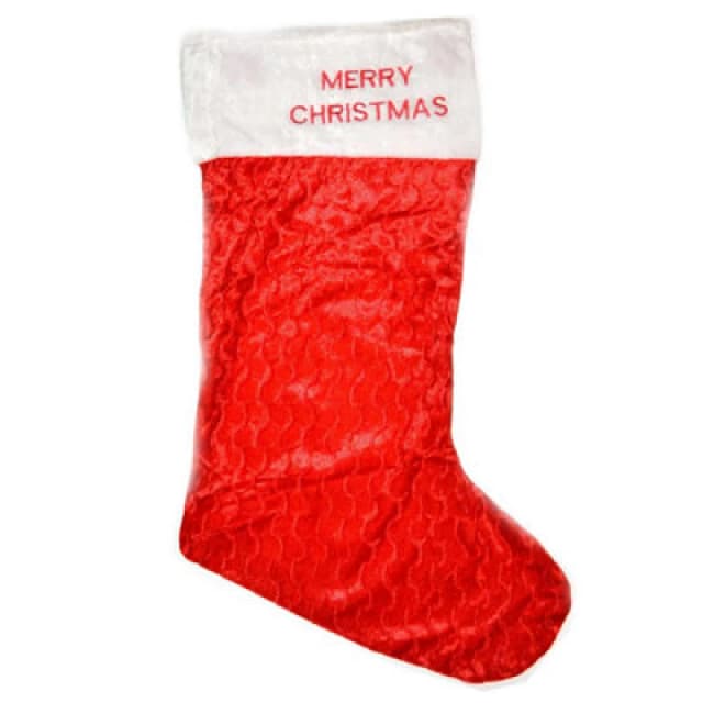 Shatchi Velvet 88cm Long Santa Sack Socks Gifts Bag Jumbo Merry Christmas Print Stocking Decorations, Red/White Red