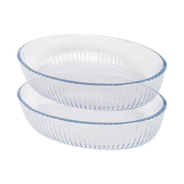 Argon Tableware Optical Oval Glass Oven Dishes - 26Cm X 17Cm - Pack Of 2