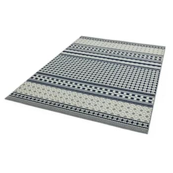 Antibes AN06 Blue Cream Geometric 160cm x 230cm Rectangle - Blue and Ivory and Cream