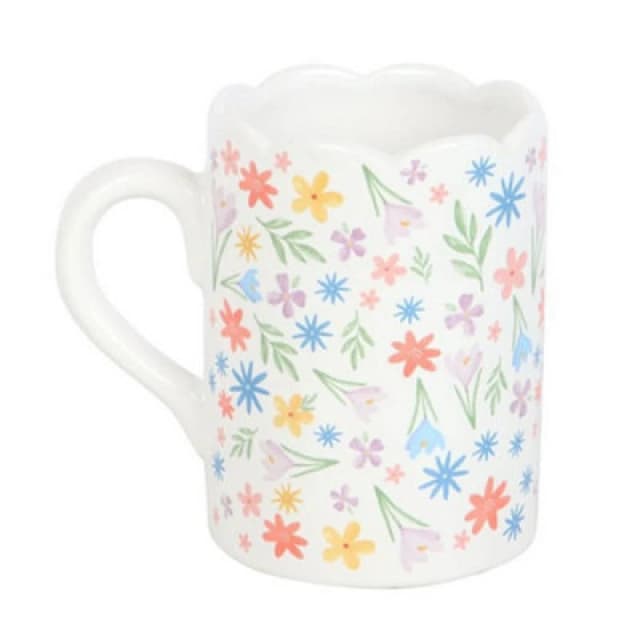 Something Different Something Different Spring Floral Scalloped Mug in White White One Size Unisex 5063703387415