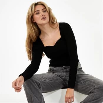 Jack Wills Sweetheart Neck Knitted T-Shirt - Black