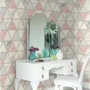 Marble Geo Multicoloured Wallpaper Pink Metallic Triangle Arthouse