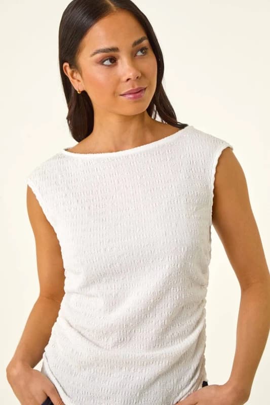 Roman Womens Petite Textured Stretch Top in White Size: 16 White Female 16