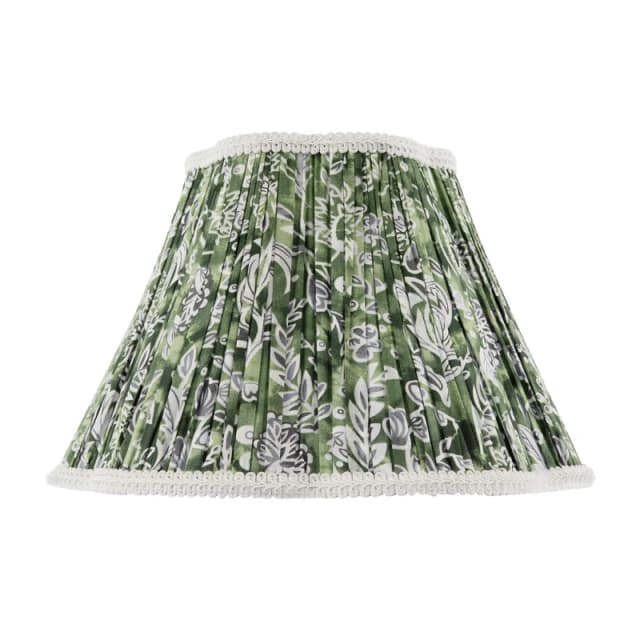 Happy Homewares Emerald Green & White Floral Victorian Lamp Shade with Embroidery Size: 14" Emerald Unisex 14"
