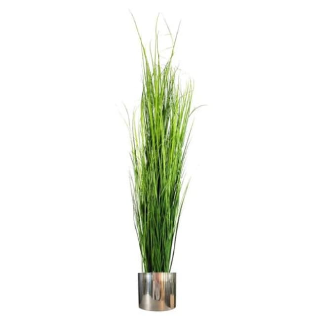 Leaf 130cm Artificial Onion Grass Plant with Silver Metal Plater Green