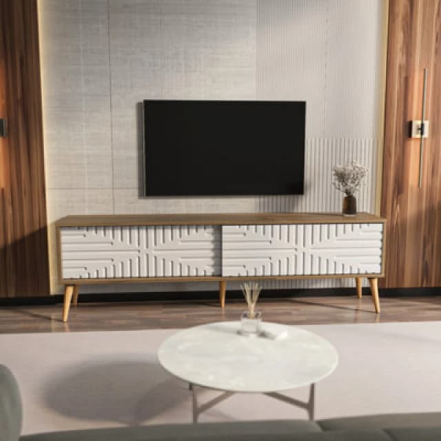 Decorotika Modern Riso TV Stand Walnut And White