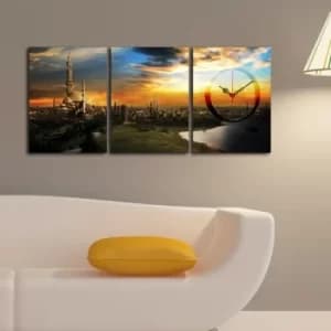 3P3040CS-82 Multicolor Decorative Canvas Wall Clock (3 Pieces)