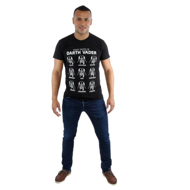 Star Wars Star Wars Men Many Faces Of Darth Vader Cotton T-Shirt in Black Size: Small Black S Male 5063377442533