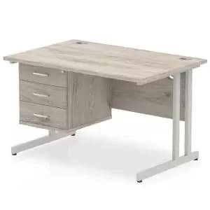 Impulse 1200 Rectangle Silver Cant Leg Desk Grey Oak 1 x 3 Drawer