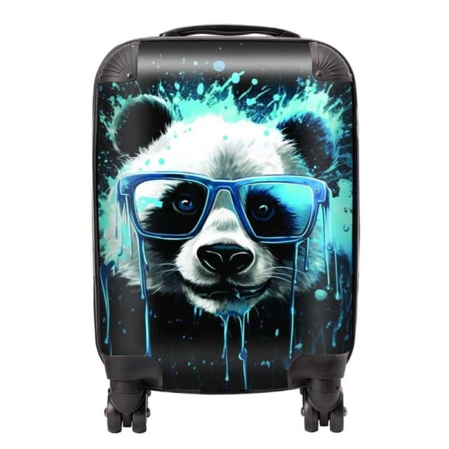 Warren Reed - Designer Blue Splashart Panda Face Suitcase Size: Large Blue Unisex Large