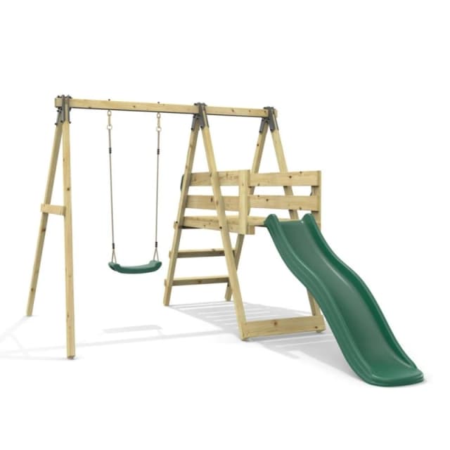 OutdoorToys Glide Wooden Single Swing Set with 6ft Slide & Swing Seat - Orchid (Dark Green Belt Swing) Green Unisex