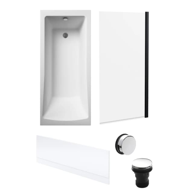 Balterley Square Bath, Black Screen, Front Panel and Chrome Waste -1700x700mm Silver
