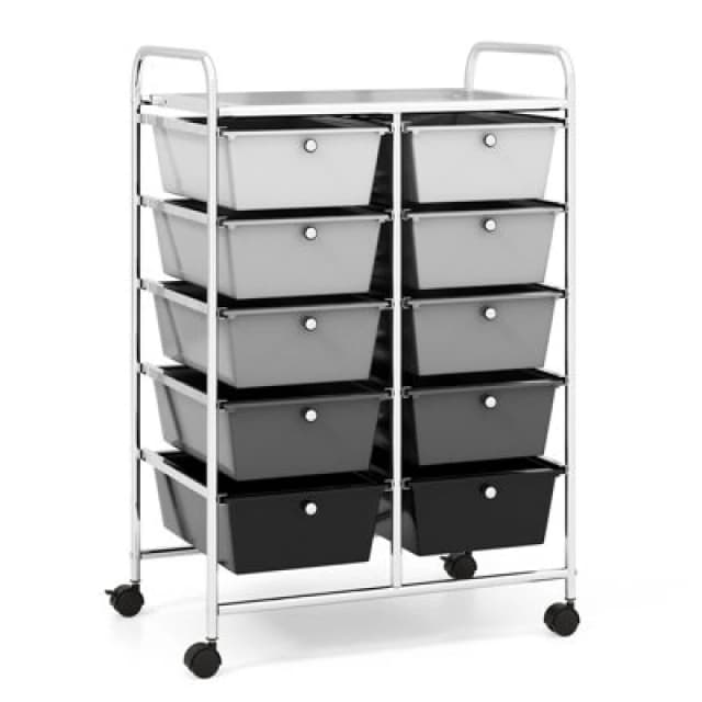 Costway 10 Drawers Storage Trolley Mobile Rolling Utility Cart Home Office Organizer