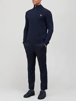 Ps Paul Smith Zebra Logo Quarter Zip Knitted Jumper - Navy