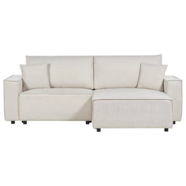 Beliani Sofa Bed 3 Seater Karila Fabric Light Beige With Storage Left Hand
