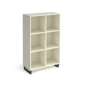 Sparta cube storage unit 1370mm high with 6 open boxes and charcoal A-frame legs - white