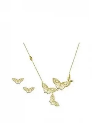 Sara Miller 18Ct Gold Plated Butterfly Necklace And Earrings Gift Set
