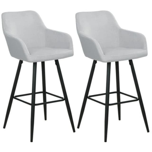 Beliani Set Of 2 Bar Chairs Casmalia Velvet Light Grey