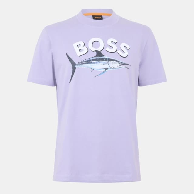 Boss Mens BOSSfish Cotton Short Sleeve Graphic T-Shirt Open Purple male S