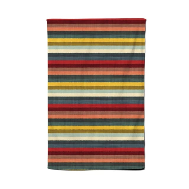 Warren Reed - Designer Multicolour Striped Brish Pattern Tea Towel in Green Green Unisex