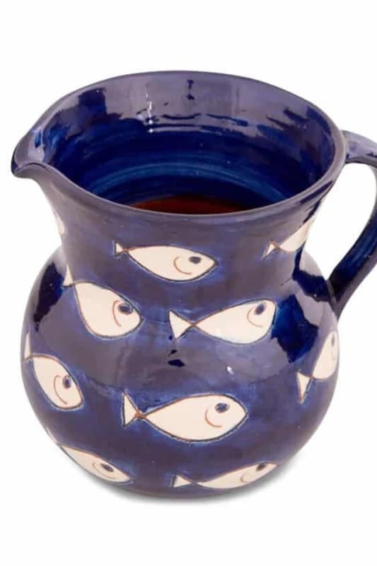 Verano Spanish Ceramics Signature Blue & White Fish Hand Painted Ceramic Kitchen Dining Large Jug 1.5L (H) 19cm White Unisex