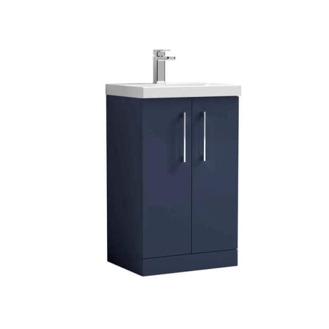 Balterley Contemporary Bathroom Floor Standing 2 Soft-Close Door Vanity Unit & Mid-Edge Ceramic Basin, Midnight Blue, 500 mm in Blue Blue Unisex