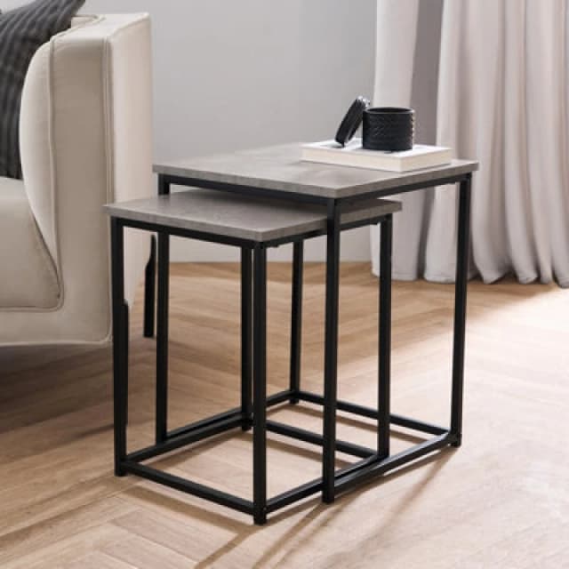 OHS OHS Nest of Tables Square Wood Top Modern End Side Living Room Set of 2 in Light Grey Light Grey One Size Unisex 5027434215225