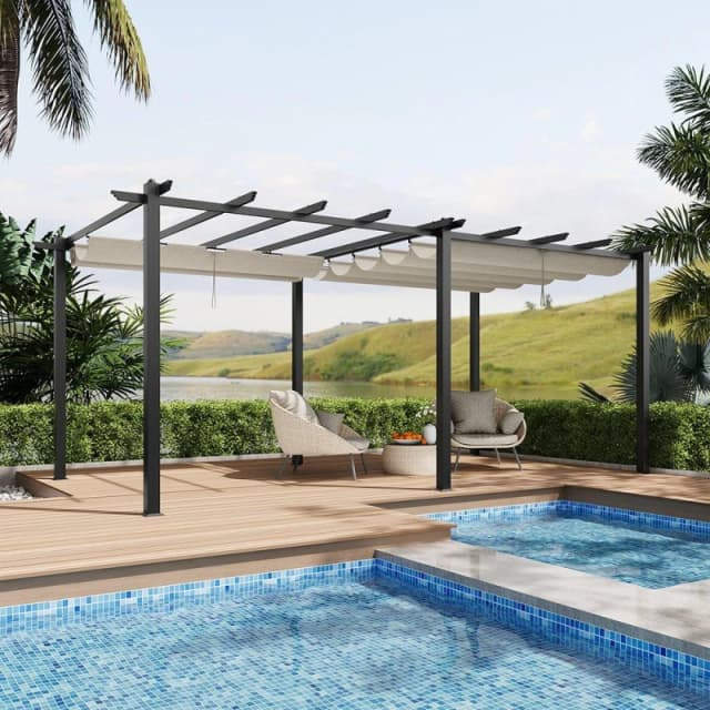 Breeins 10x20ft Aluminium Pergola with Retractable Roof Black And Beige unisex One size