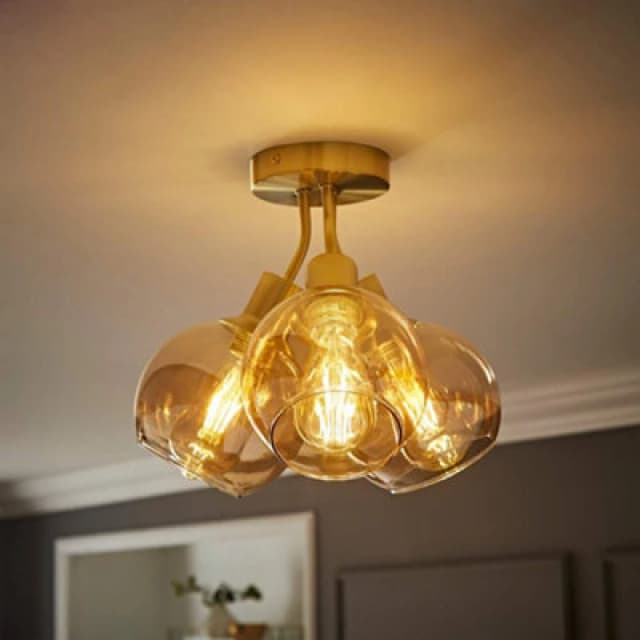 ValueLights ValueLights Bellamy 3 Way Glass Globe Bubble Cluster Flush Ceiling Light in Gold Gold One Size Unisex 5016529274940