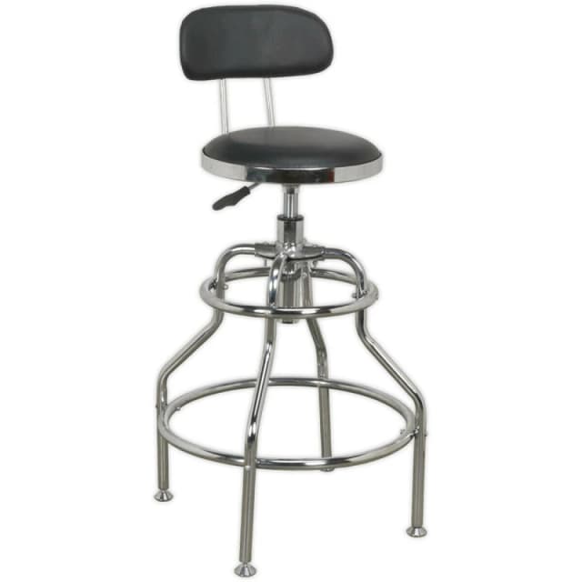 Loops Heavy-Duty Pneumatic Workshop Stool - Adjustable Height Seat & Back Rest Chair Multi