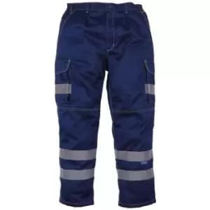 Yoko Mens Hi Vis Polycotton Cargo Trousers With Knee Pad Pockets (40R) (Navy) - Navy