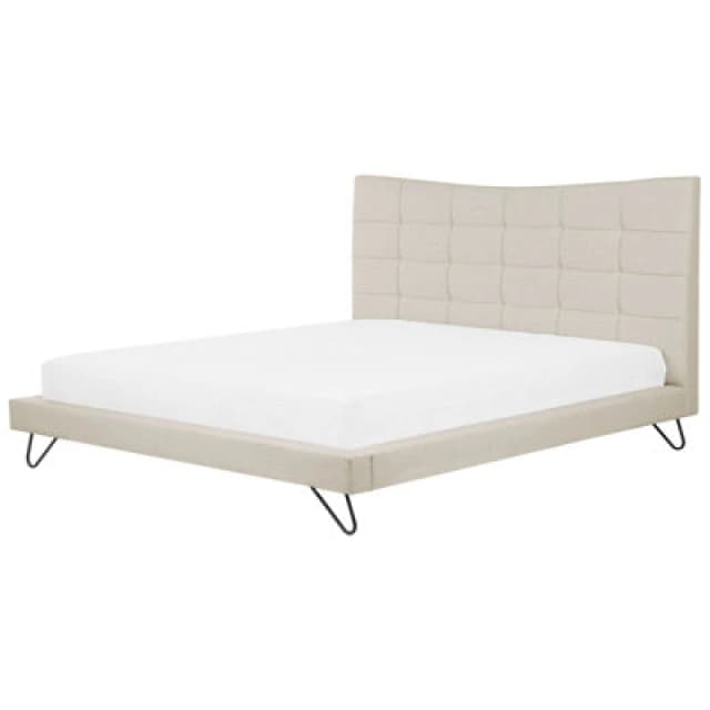 Beliani Bed Fabric Lannion 180 X 200 Cm (Eu Super King) Light Beige