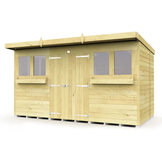 Flat Pack Sheds DIY Sheds 12 x 8 Pent Summer Shed, Brown 12X8PSSFF