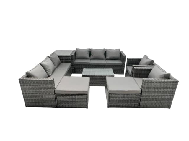 Fimous 10-seater Patio Coffee Table Sofa Set with 2 Big Stools Side Table in Dark Grey Dark Grey Unisex
