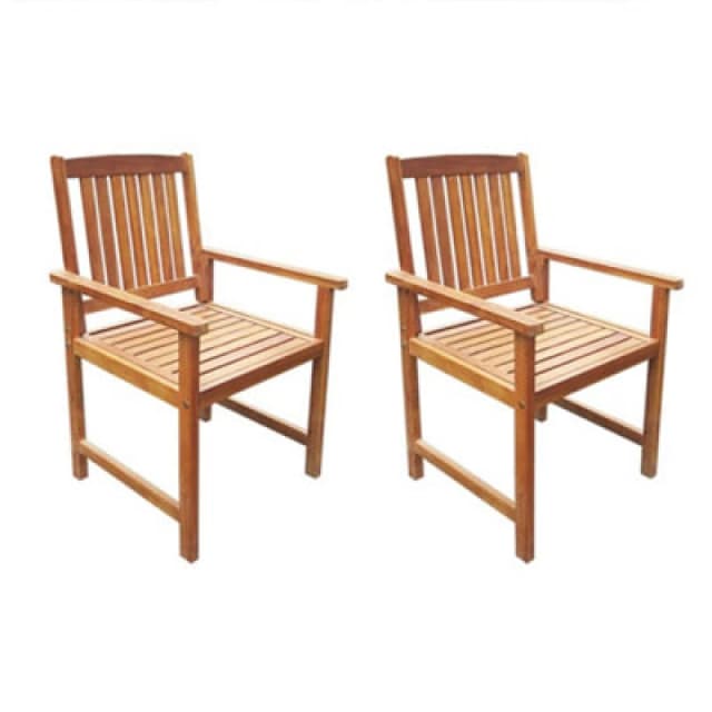 vidaXL 2x Solid Acacia Wood Outdoor Dining Chairs Brown Garden Seats with Arms