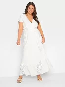 Yours Curve Short Sleeved Broderie Anglaise Maxi Dress - White, Size 14, Women