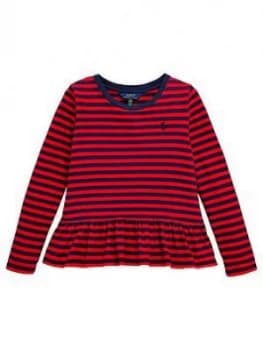 Ralph Lauren Girls Long Sleeve Stripe Peplum T-Shirt - Red, Size Age: 12-14 Years, L, Women