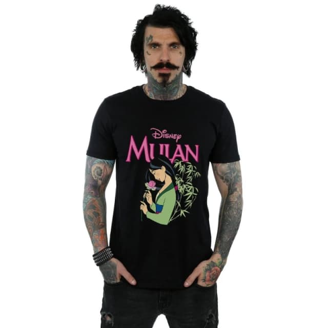 Disney Men Mulan Pink Magnolia T-Shirt in Black Size: Small Black S Male 5059308822826